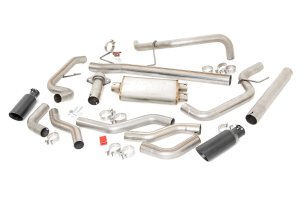 Ford F-150 Performance Exhaust - Rough Country - Dual Cat-Back, 304 Stainless - Black - '21-'23
